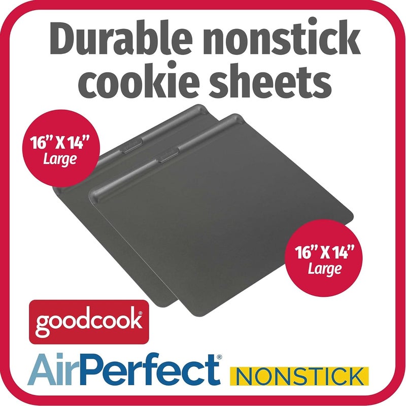 GoodCook AirPerfect 16" x 14" Nonstick Steel Insulated Cookie Sheets, No-Burn Baking Sheets with Large Handles, Set of 2, Gray - Image 3